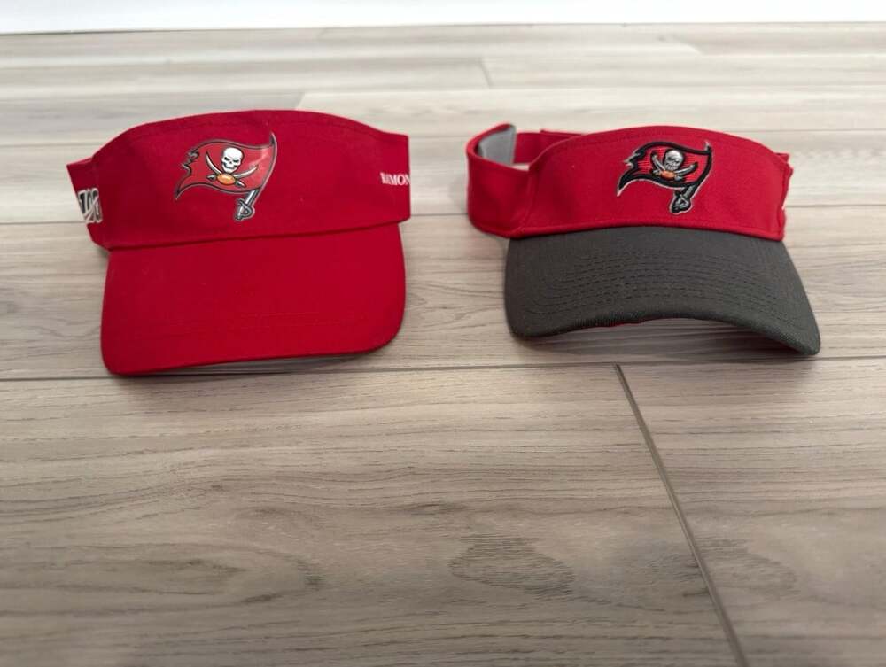 Tampa Bay Buccaneers Visor Lot of 2 New Era NFL 100 Raymond James Red Pewter